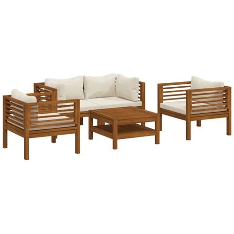 Set Divani Da Giardino 5 Pz Con Cuscini Crema In Legno Acacia - Foto 1
