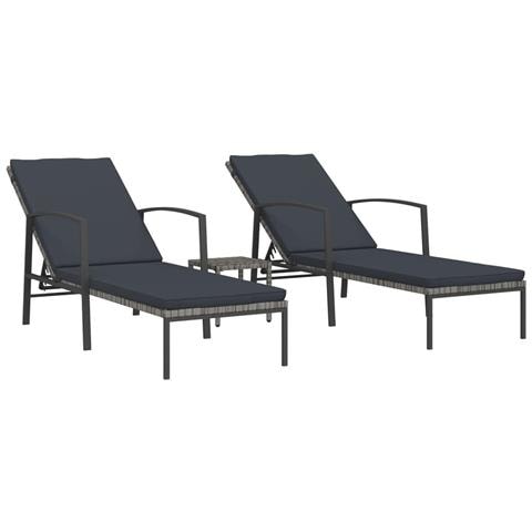 Lettini Prendisole 2 pz con Tavolo in Polyrattan Grigio - Foto 1