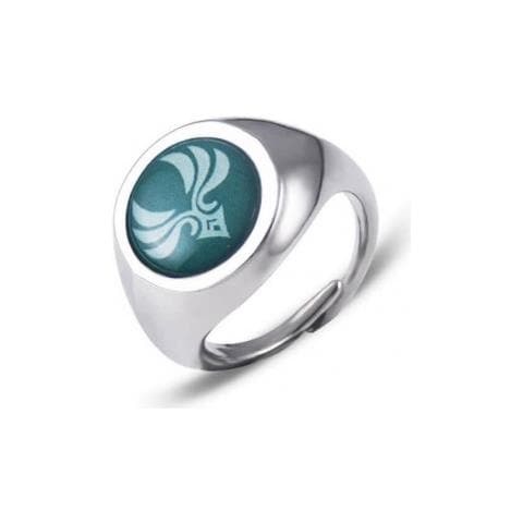 Anello Argentato Dell'elemento Del Vento Con Pietra Azzurra E Simbolo Bianco - Pidak Shop - Foto 1
