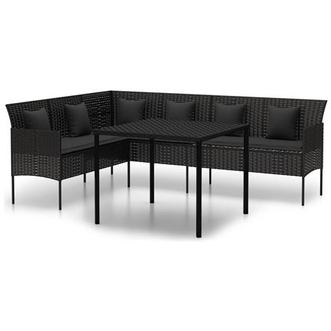 Set Da Pranzo Da Giardino 2 Pz Con Cuscini Nero In Polyrattan - Foto 1