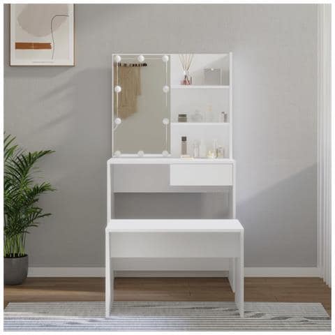Set Tavolo Da Toeletta Bianco Con Led In Legno Multistrato - Foto 7