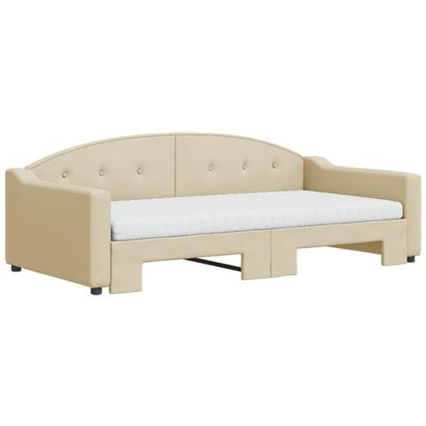 Divano Letto Estraibile Con Materassi Crema 100x200 Cm Tessuto - Foto 2