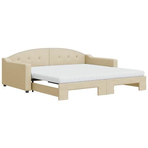 Divano Letto Estraibile Con Materassi Crema 100x200 Cm Tessuto - Foto 1