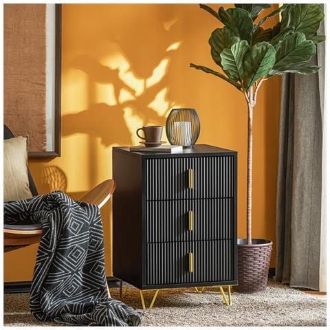 Comodino Letto Con 3 Cassetti Tavolino Da Salotto O Soggiorno Tavolino Telefono Nero 40x40x63cm, Fbt115-l-sch - Foto 7
