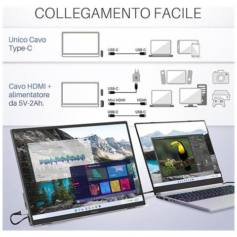 Monitor Portatile 15.6" LED Touch Screen A05-P156AT1 Full HD 1920x1080 Pixel Tempo di Risposta 16 ms - Foto 7