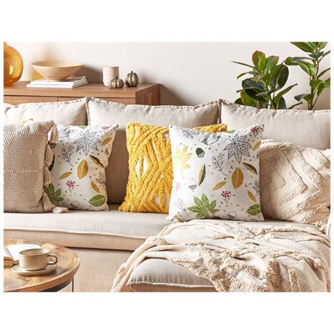 Cuscino Decorativo Mullein Velluto 45 X 45 Cm Motivo Di Piante Multicolore - Foto 1