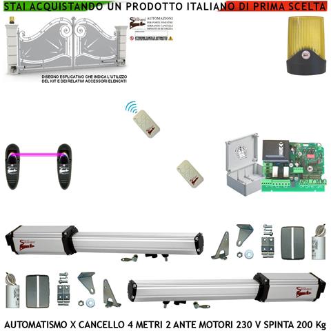 Apricancello 4 Metri 2 Ante Battenti Da 2 Mt Kit Base 2 Motori Elettromeccanici 230 V Corsa 300mm Spinta 2 Q.li Staffe - Foto 1