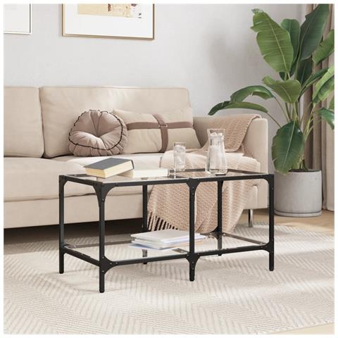 Tavolini Con Piano Vetro Trasparente 2 Pz 78,5x40x40 Cm Acciaio - Foto 1