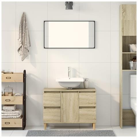Mobile Lavabo Rovere Sonoma 80x33x60 Cm In Legno Multistrato - Foto 3