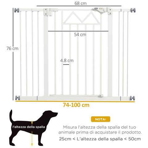 Cancelletto Per Cani Taglia Piccola E Media Con Chiusura Automatica, In Acciaio E Pa, 74-100x76 Cm, Bianco - Foto 6