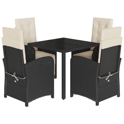 Set da Pranzo da Giardino 5 pz Nero con Cuscini in Polyrattan - Foto 1