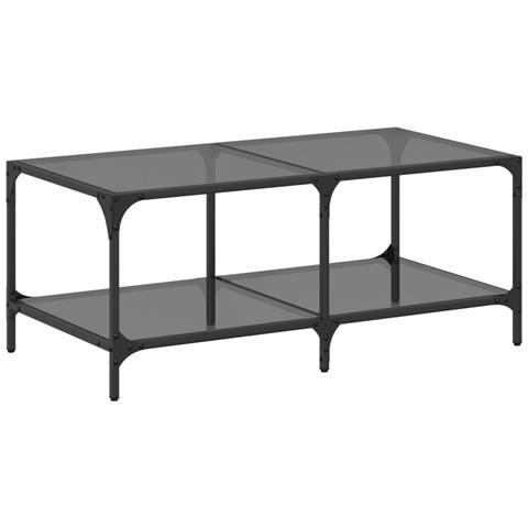 Tavolino Con Piano In Vetro Nero 98,5x50x40 Cm Acciaio - Foto 2