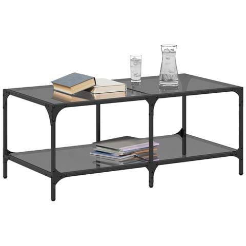 Tavolino Con Piano In Vetro Nero 98,5x50x40 Cm Acciaio - Foto 3