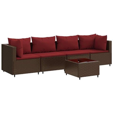 Set Divani Da Giardino 5 Pz Con Cuscini Marrone In Polyrattan - Foto 2