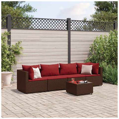 Set Divani Da Giardino 5 Pz Con Cuscini Marrone In Polyrattan - Foto 1