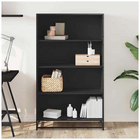 Libreria Nera 80,5x35x139 Cm In Truciolato - Foto 3