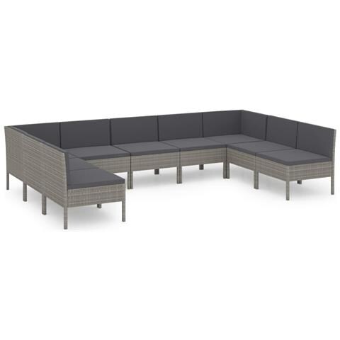 Set Divani Da Giardino 9 Pz Con Cuscini In Polyrattan Grigio - Foto 1