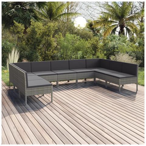 Set Divani Da Giardino 9 Pz Con Cuscini In Polyrattan Grigio - Foto 6