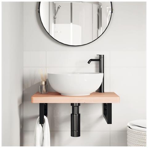 Ripiano A Parete Per Lavabo In Acciaio E Massello Di Faggio - Foto 2