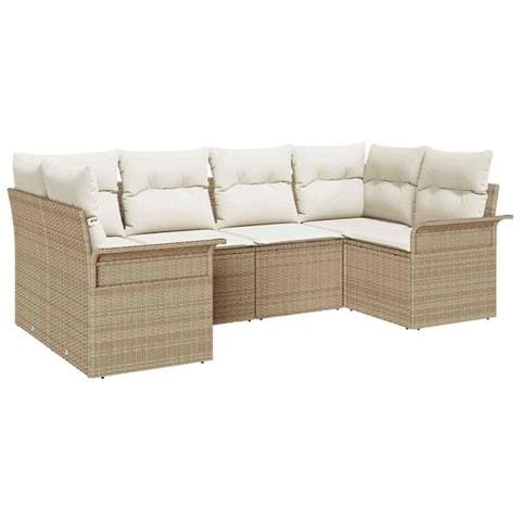 Set di divani da giardino 6 pezzi con cuscini Beige Polyrattan - Foto 1