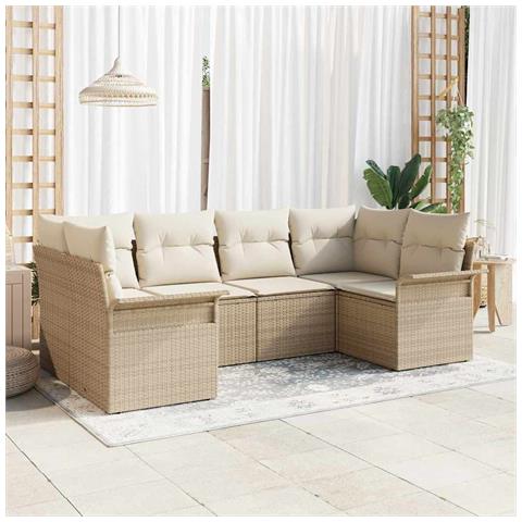 Set di divani da giardino 6 pezzi con cuscini Beige Polyrattan - Foto 2