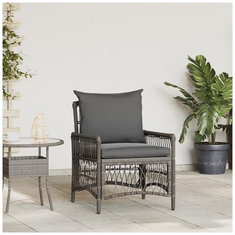 Poltrona da Giardino con Cuscini Grigia in Rattan Sintetico - Foto 2