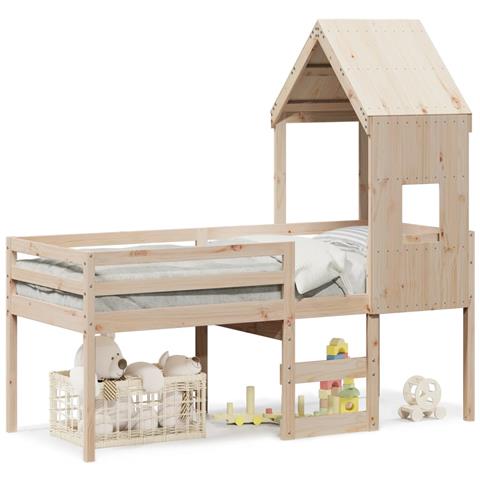 Letto a Soppalco con Tetto 80x200 cm in Legno di Pino - Foto 1