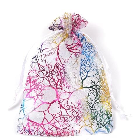 Sacchetti In Organza Con Motivo Corallo Iridescente Dorato 7x9cm (100 Pezzi) Sacchetti Regalo A Rete Con Coulisse - Foto 1