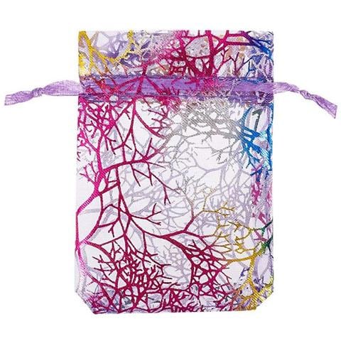 Sacchetti In Organza Con Motivo Corallo Iridescente Dorato 7x9cm (100 Pezzi) Sacchetti Regalo A Rete Con Coulisse - Foto 2