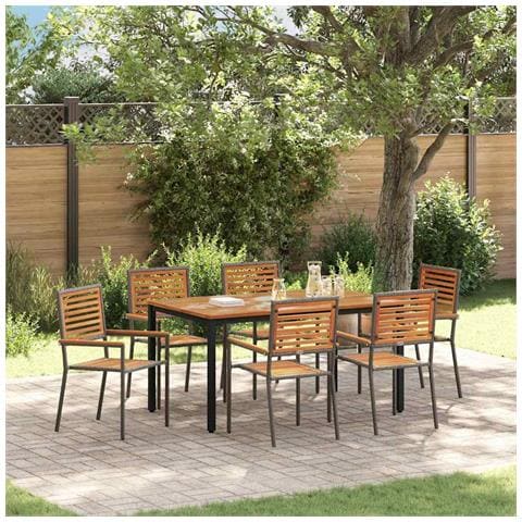 Set da Pranzo per Giardino 7 pcs Grigio e naturale - Foto 2