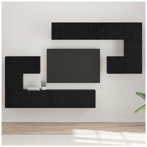 Set mobile TV Montaggio a parete 8 pcs Rovere nero - Foto 2