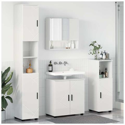 Set di mobili per il bagno 4 pcs Bianco lucido 61 x 35 x 64 cm - Foto 2