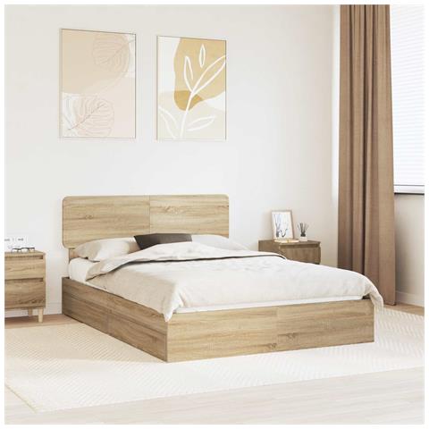 Letto con Contenitore con testiera Rovere Sonoma 140 x 190 cm - Foto 2