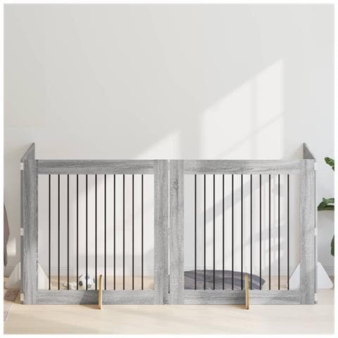 Cancello per cani con supporti 4 pcs Grigio Sonoma 100 x 100 cm - Foto 2