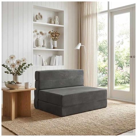 Divano Letto Pieghevole Grigio Scuro 100 x 80 x 60 cm Tessuto - Foto 2