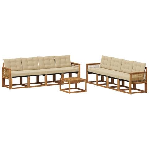 Set di divani da esterno con cuscino 9 pcs Naturale e Beige - Foto 1