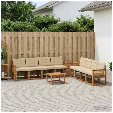 Set di divani da esterno con cuscino 9 pcs Naturale e Beige - Foto 2