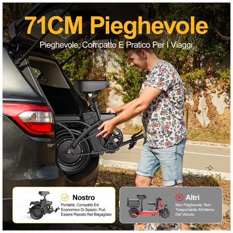 Bicicletta Elettrica Pieghevole 250w Batteria 48v 15ah, Doppio Freno Disco Sospensioni Adulti Città - Foto 8