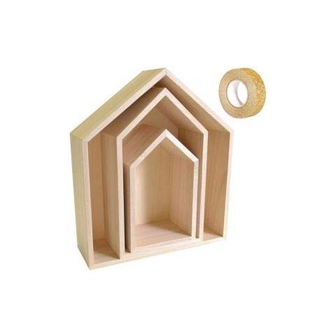 3 Scaffali Di Legno Casa + Washi Tape Dorato 5 M - Foto 1