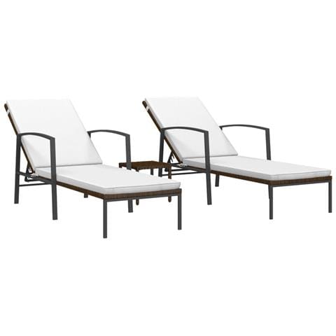 Lettini Prendisole 2 pz con Tavolo in Polyrattan Marrone - Foto 1