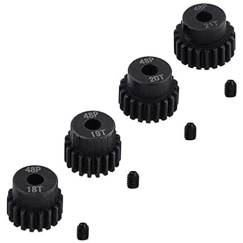 4 Pezzi Pignoni 18t 19t 20t 21t 48dp 3,175mm Shaft Gear Module Pinion Per Motore Brushless 1:10 1/10 Rc Monster / buggy / camion, Colore Nero - Foto 1