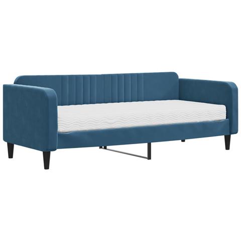 Divano Letto Con Materasso Blu 90x200 Cm In Velluto - Foto 1