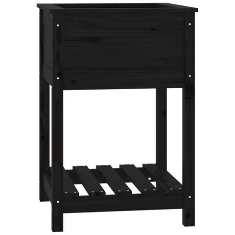 Fioriera Con Mensola Nera 54x54x81 Cm In Legno Massello Di Pino - Foto 2