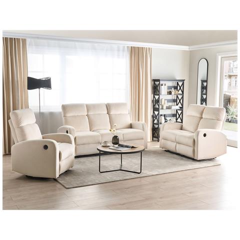 Set Di Divani 6 Posti Reclinabili Elettricamente Velluto Bianco Crema Verdal - Foto 1