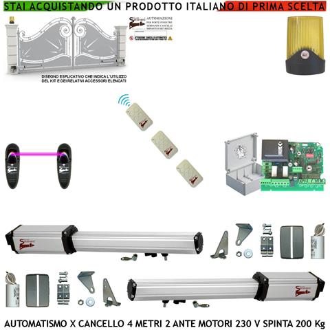 Apricancello 4 Metri 2 Ante Battenti Da 2 Mt Kit Base 2 Motori Elettromeccanici 230 V Corsa 300mm Spinta 2 Q.li Staffe - Foto 1