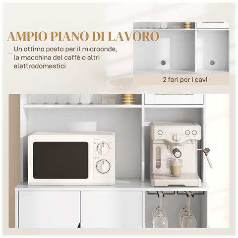 Mobile Dispensa Con Portabottiglie, Armadietti, Ripiani E Cassetto, In Truciolato E Legno, 100x38x172 Cm, Bianco - Foto 2