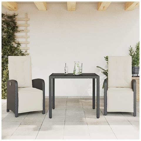 Set da Bistrò 3 pz con Cuscini Nero in Polyrattan - Foto 2