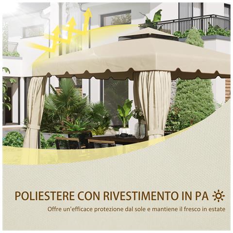 Tettuccio di Ricambio per Gazebo da Giardino 3x3m con Tetto a 2 Livelli in Poliestere Beige - Foto 2