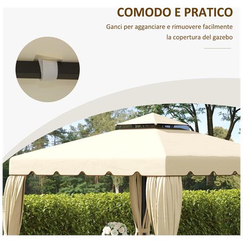 Tettuccio di Ricambio per Gazebo da Giardino 3x3m con Tetto a 2 Livelli in Poliestere Beige - Foto 6