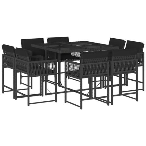 Set Da Pranzo Da Giardino 9 Pz Con Cuscini Nero In Polyrattan - Foto 2